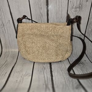 Fossil Woven Straw Crossbody Bag Brown Leather Strap Summer Boho